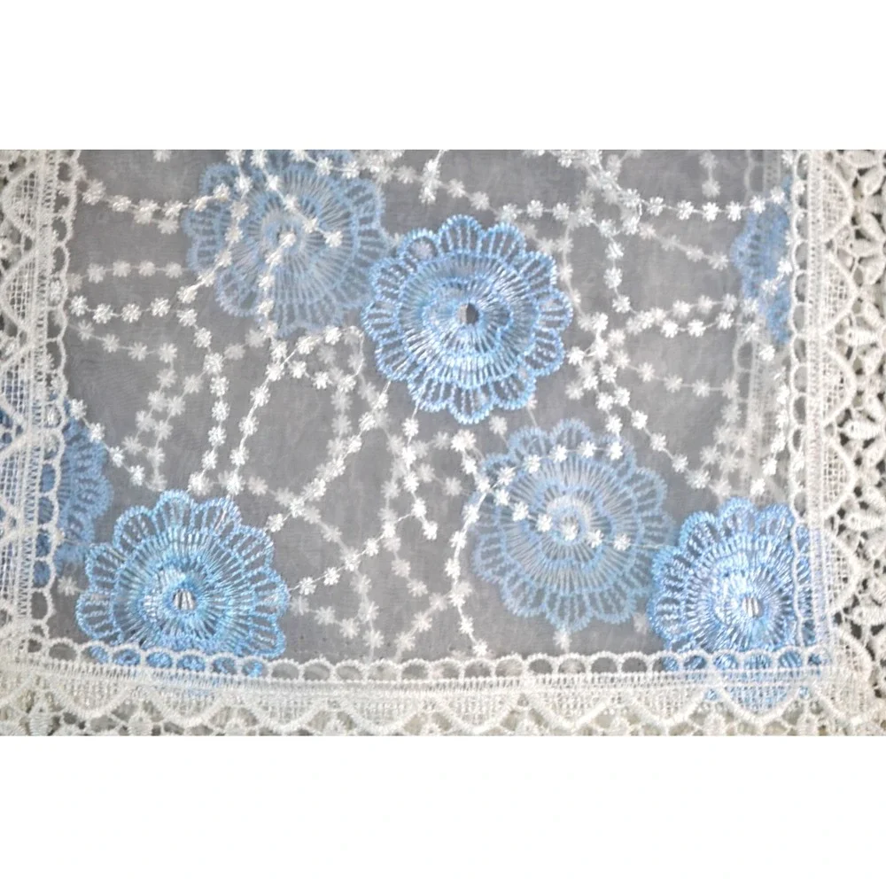 American Linen Chic White & Blue Lace Linen Table Runner Doily 16